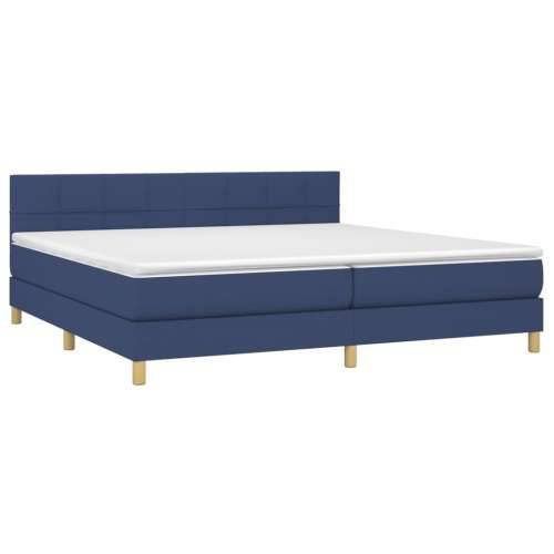 Krevet s oprugama i madracem plavi 200 x 200 cm od tkanine - Plava 200 x 200 cm Blok s kvadratima Cijena