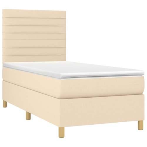 Krevet s oprugama i madracem krem 90 x 200 cm od tkanine - Krema 90 x 200 cm vodoravne pruge Cijena