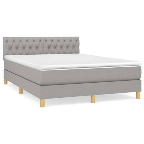 Krevet box spring s madracem svjetlosivi 140x200 cm od tkanine - Svjetlosiva 140 x 200 cm Dizajn s gumbima Cijena