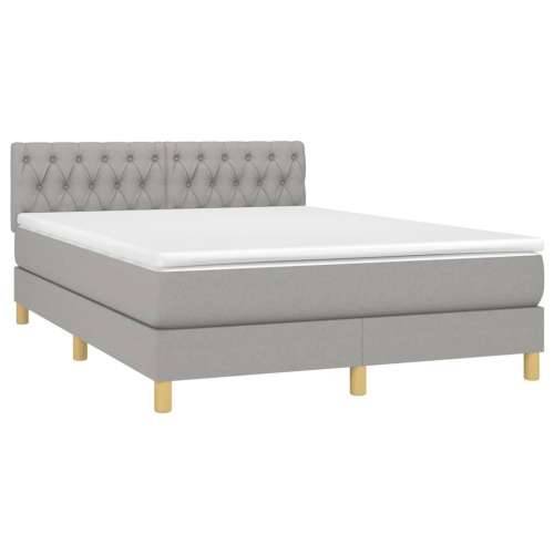 Krevet box spring s madracem svjetlosivi 140x200 cm od tkanine - Svjetlosiva 140 x 200 cm Dizajn s gumbima Cijena