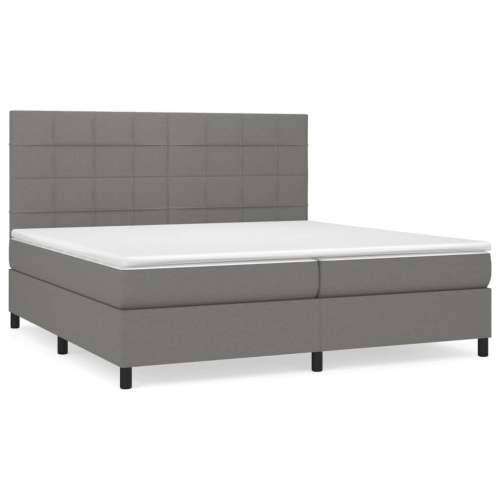 Krevet s oprugama i madracem tamnosivi 200 x 200 cm od tkanine - Tamno siva 200 x 200 cm Blok s kvadratima Cijena