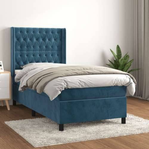 Box spring krevet s madracem tamnoplavi 90x200 cm baršunasti - Tamno plava 90 x 200 cm Dizajn s gumbima Cijena