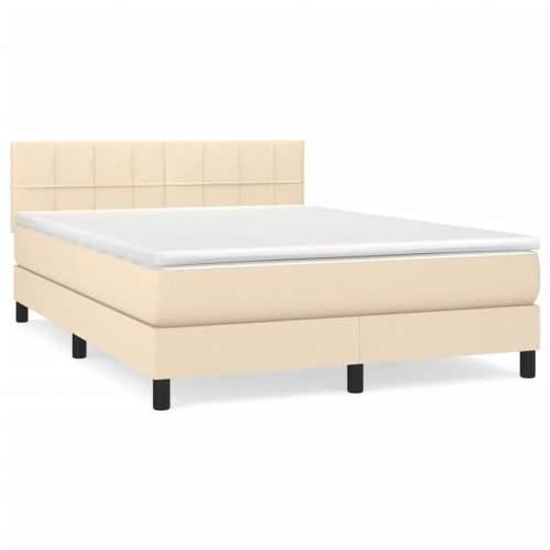 Krevet s oprugama i madracem krem 140 x 190 cm od tkanine - Krema 140 x 190 cm Blok s kvadratima Cijena