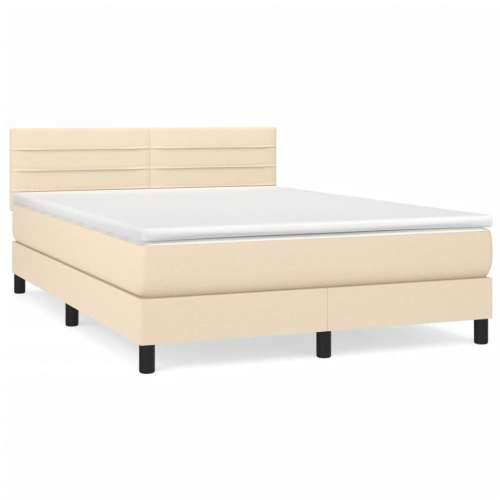Krevet s oprugama i madracem krem 140 x 190 cm od tkanine - Krema 140 x 190 cm vodoravne pruge Cijena