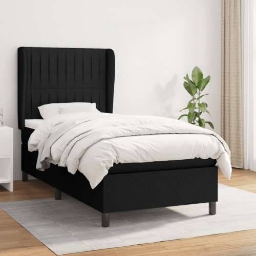Krevet s oprugama i madracem crni 100 x 200 cm od tkanine - Crna 100 x 200 cm Okomite pruge Cijena