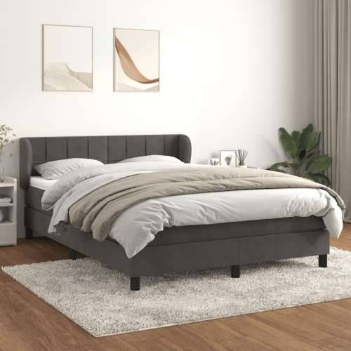 Krevet s oprugama i madracem tamnosivi 140x190 cm baršunasti - Tamno siva 140 x 190 cm Blok s kvadratima Cijena