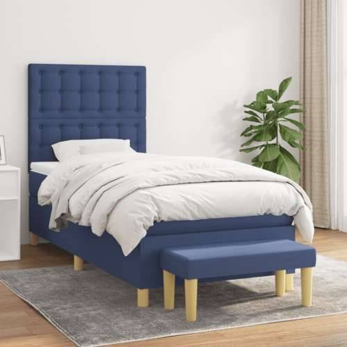 Krevet s oprugama i madracem plavi 90 x 190 cm od tkanine - Plava 90 x 190 cm gumbi Cijena