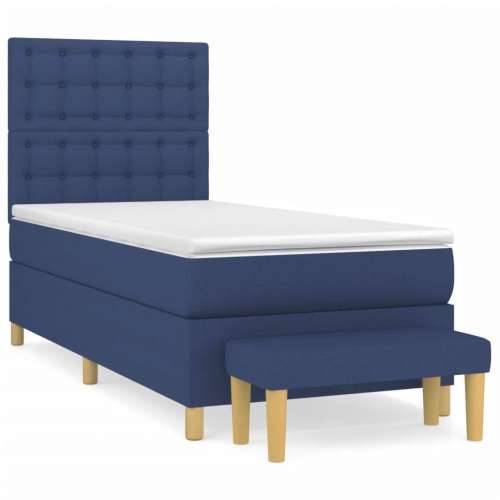 Krevet s oprugama i madracem plavi 90 x 190 cm od tkanine - Plava 90 x 190 cm gumbi Cijena