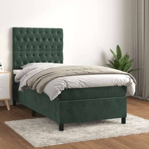 Box spring krevet s madracem tamnozeleni 100x200 cm baršunasti - Tamnozelena 100 x 200 cm Dizajn s gumbima Cijena