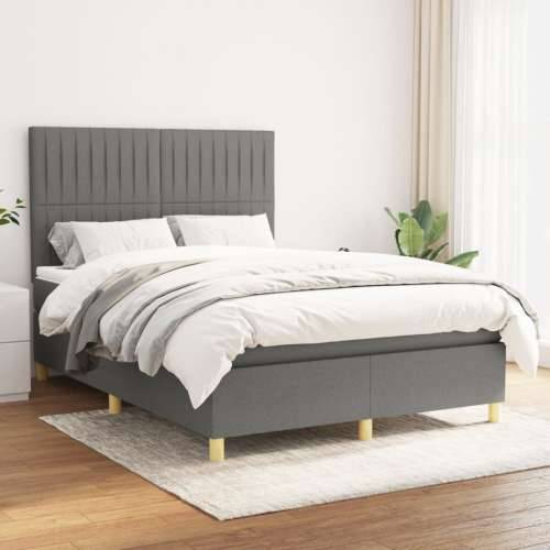 Krevet s oprugama i madracem tamnosivi 140x190 cm od tkanine - Tamno siva 140 x 190 cm Okomite pruge Cijena