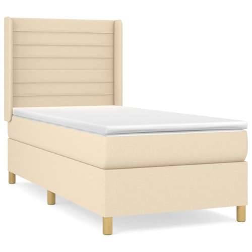 Krevet s oprugama i madracem krem 90 x 200 cm od tkanine - Krema 90 x 200 cm vodoravne pruge Cijena