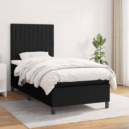 Krevet s oprugama i madracem crni 100 x 200 cm od tkanine - Crna 100 x 200 cm Okomite pruge Cijena