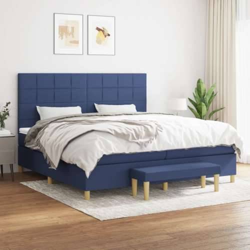 Krevet s oprugama i madracem plavi 200 x 200 cm od tkanine - Plava 200 x 200 cm Blok s kvadratima Cijena