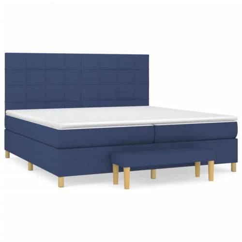 Krevet s oprugama i madracem plavi 200 x 200 cm od tkanine - Plava 200 x 200 cm Blok s kvadratima Cijena