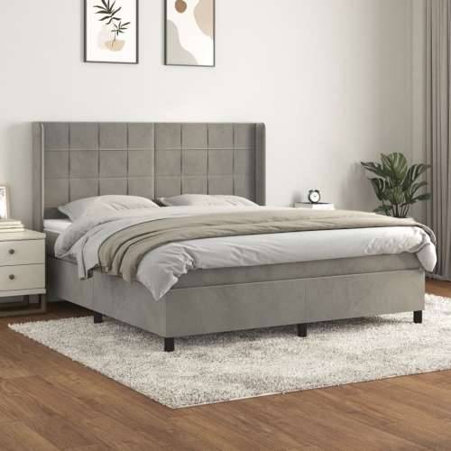 Krevet s oprugama i madracem svjetlosivi 160x200 cm baršunasti - Svjetlosiva 160 x 200 cm Blok s kvadratima Cijena