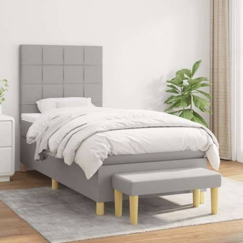 Krevet s oprugama i madracem svjetlosivi 100x200 cm od tkanine - Svjetlosiva 100 x 200 cm Blok s kvadratima Cijena