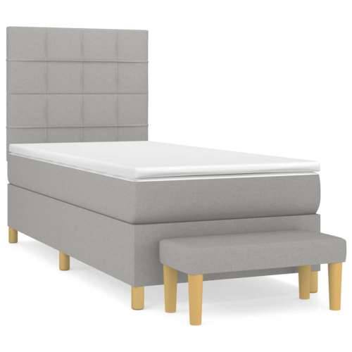 Krevet s oprugama i madracem svjetlosivi 100x200 cm od tkanine - Svjetlosiva 100 x 200 cm Blok s kvadratima Cijena