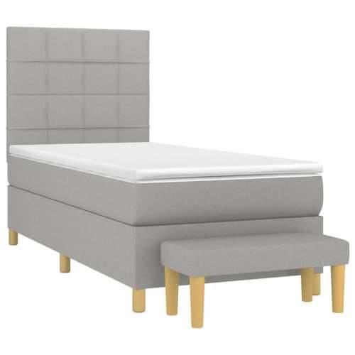 Krevet s oprugama i madracem svjetlosivi 100x200 cm od tkanine - Svjetlosiva 100 x 200 cm Blok s kvadratima Cijena