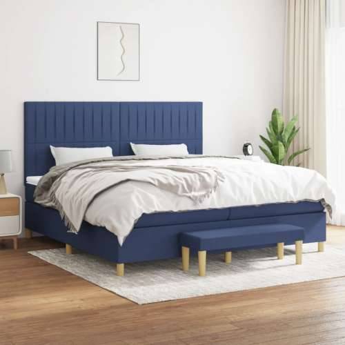 Krevet s oprugama i madracem plavi 200 x 200 cm od tkanine - Plava 200 x 200 cm Okomite pruge Cijena