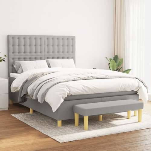 Krevet box spring s madracem svjetlosivi 140x200 cm od tkanine - Svjetlosiva 140 x 200 cm gumbi Cijena