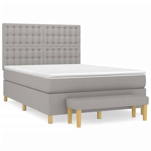 Krevet box spring s madracem svjetlosivi 140x200 cm od tkanine - Svjetlosiva 140 x 200 cm gumbi Cijena
