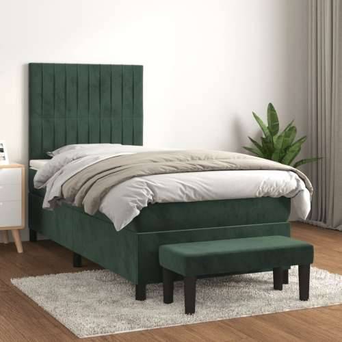 Box spring krevet s madracem tamnozeleni 90x190 cm baršunasti - Tamnozelena 90 x 190 cm Okomite pruge Cijena
