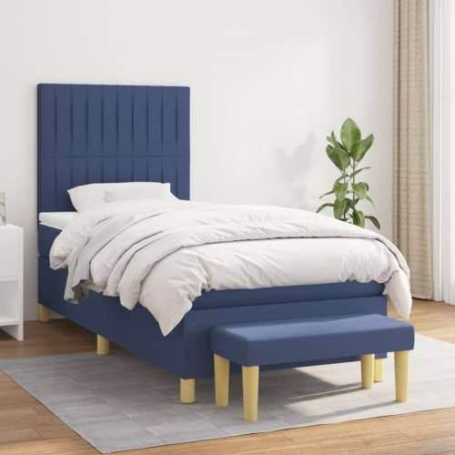 Krevet s oprugama i madracem plavi 90 x 190 cm od tkanine - Plava 90 x 190 cm Okomite pruge Cijena