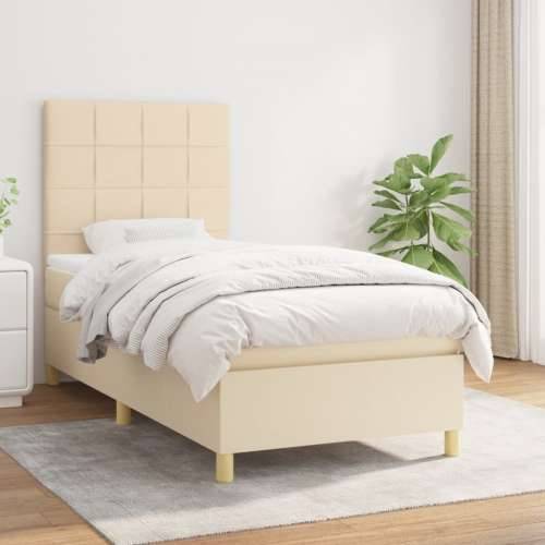 Krevet s oprugama i madracem krem 90 x 200 cm od tkanine - Krema 90 x 200 cm Blok s kvadratima Cijena