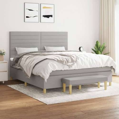 Krevet box spring s madracem svjetlosiva 160x200 cm tkanina - Svjetlosiva 160 x 200 cm vodoravne pruge Cijena