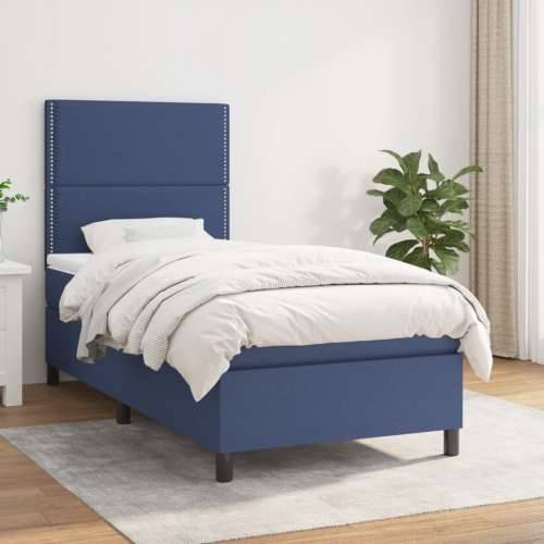 Krevet s oprugama i madracem plavi 90 x 190 cm od tkanine - Plava 90 x 190 cm Obično s čavlima Cijena
