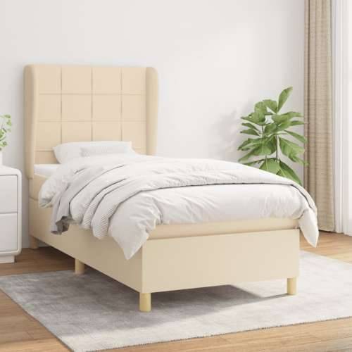Krevet s oprugama i madracem krem 90 x 200 cm od tkanine - Krema 90 x 200 cm Blok s kvadratima Cijena