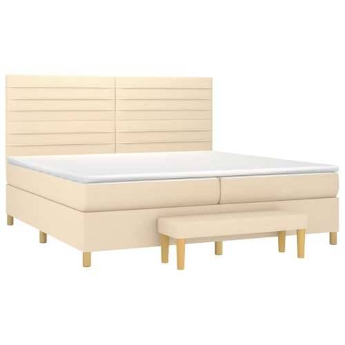 Krevet s oprugama i madracem krem 200 x 200 cm od tkanine - Krema 200 x 200 cm vodoravne pruge Cijena