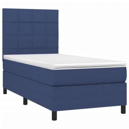 Krevet s oprugama i madracem plavi 90 x 190 cm od tkanine - Plava 90 x 190 cm Blok s kvadratima Cijena
