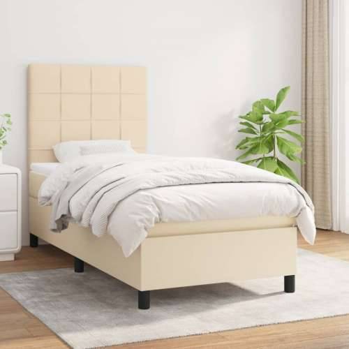 Krevet s oprugama i madracem krem 90 x 200 cm od tkanine - Krema 90 x 200 cm Blok s kvadratima Cijena
