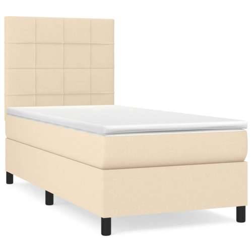 Krevet s oprugama i madracem krem 90 x 200 cm od tkanine - Krema 90 x 200 cm Blok s kvadratima Cijena