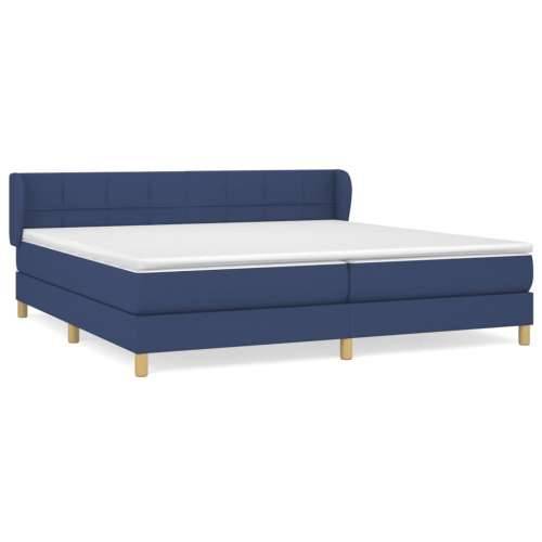 Krevet s oprugama i madracem plavi 200 x 200 cm od tkanine - Plava 200 x 200 cm Blok s kvadratima Cijena