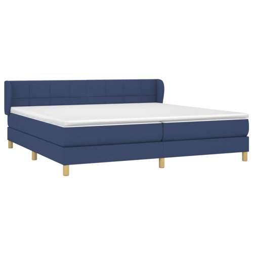 Krevet s oprugama i madracem plavi 200 x 200 cm od tkanine - Plava 200 x 200 cm Blok s kvadratima Cijena