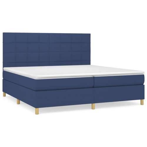 Krevet s oprugama i madracem plavi 200 x 200 cm od tkanine - Plava 200 x 200 cm Blok s kvadratima Cijena