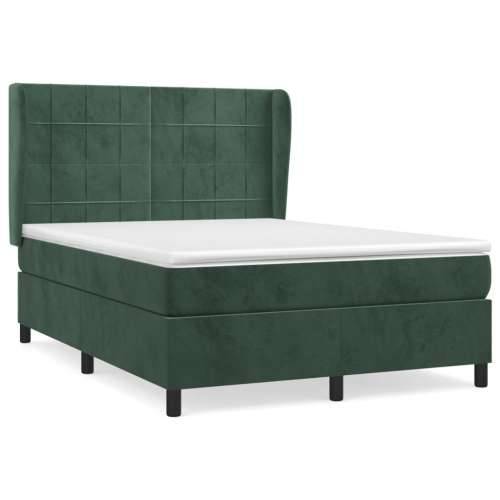 Krevet s oprugama i madracem tamnozeleni 140x190 cm baršunasti - Tamnozelena 140 x 190 cm Blok s kvadratima Cijena