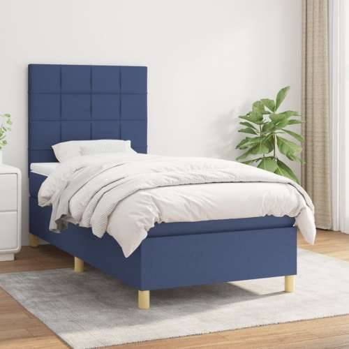 Krevet s oprugama i madracem plavi 80x200 cm od tkanine - Plava 80 x 200 cm Blok s kvadratima Cijena