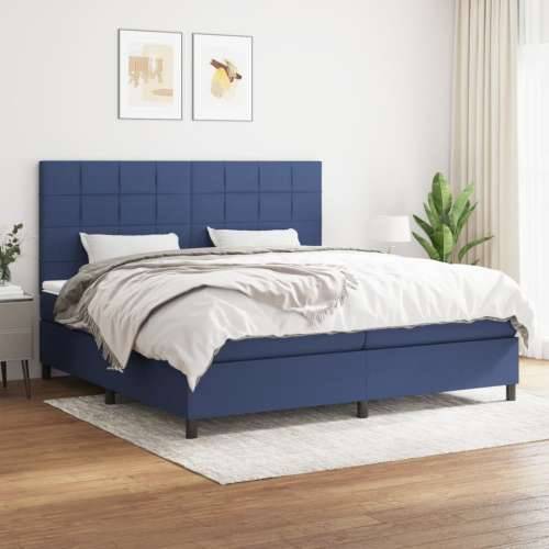 Krevet s oprugama i madracem plavi 200 x 200 cm od tkanine - Plava 200 x 200 cm Blok s kvadratima Cijena
