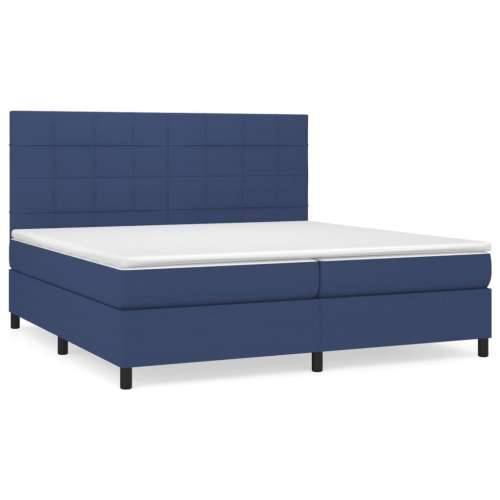 Krevet s oprugama i madracem plavi 200 x 200 cm od tkanine - Plava 200 x 200 cm Blok s kvadratima Cijena