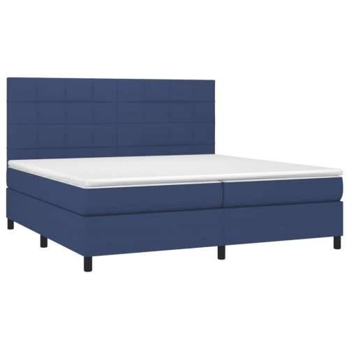 Krevet s oprugama i madracem plavi 200 x 200 cm od tkanine - Plava 200 x 200 cm Blok s kvadratima Cijena