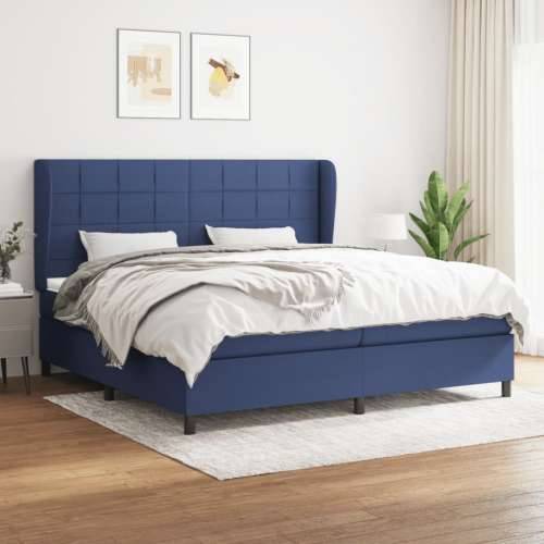 Krevet s oprugama i madracem plavi 200 x 200 cm od tkanine - Plava 200 x 200 cm Blok s kvadratima Cijena
