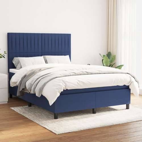 Krevet s oprugama i madracem plavi 140 x 190 cm od tkanine - Plava 140 x 190 cm Okomite pruge Cijena