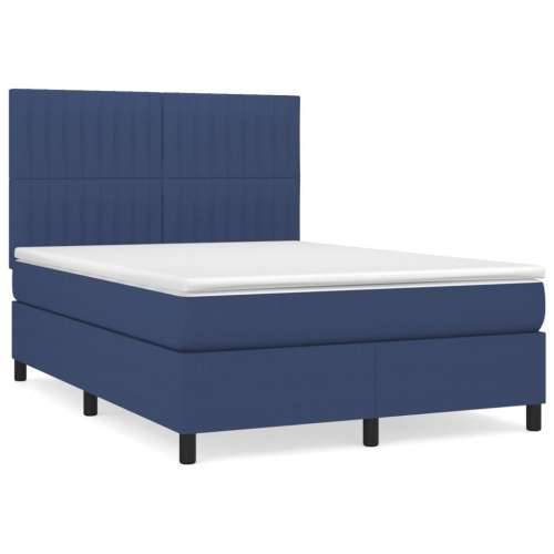 Krevet s oprugama i madracem plavi 140 x 190 cm od tkanine - Plava 140 x 190 cm Okomite pruge Cijena