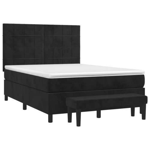 Krevet s oprugama i madracem crni 140 x 190 cm baršunasti - Crna 140 x 190 cm Blok s kvadratima Cijena
