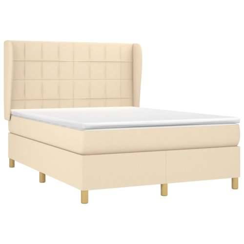 Krevet s oprugama i madracem krem 140 x 190 cm od tkanine - Krema 140 x 190 cm Blok s kvadratima Cijena