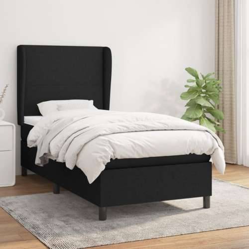 Krevet s oprugama i madracem crni 90x200 cm od tkanine - Crna 90 x 200 cm Gladak dizajn Cijena