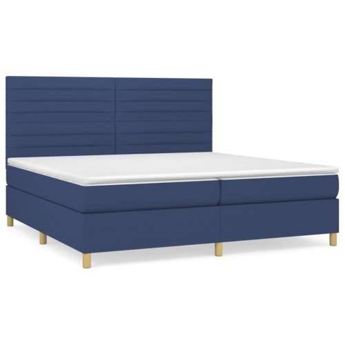 Krevet s oprugama i madracem plavi 200 x 200 cm od tkanine - Plava 200 x 200 cm vodoravne pruge Cijena